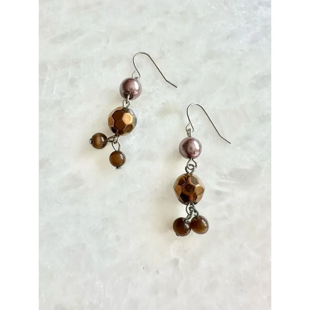 Chocolate Brown beaded dangle earrings ￼